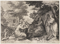 TvB G 2463
<br/>
De wijze maagden bijeen in een landschap voor het preken van Johannes de Doper
<br/>
<em>Saenredam, Jan (ca. 1565/1566-1607)</em>